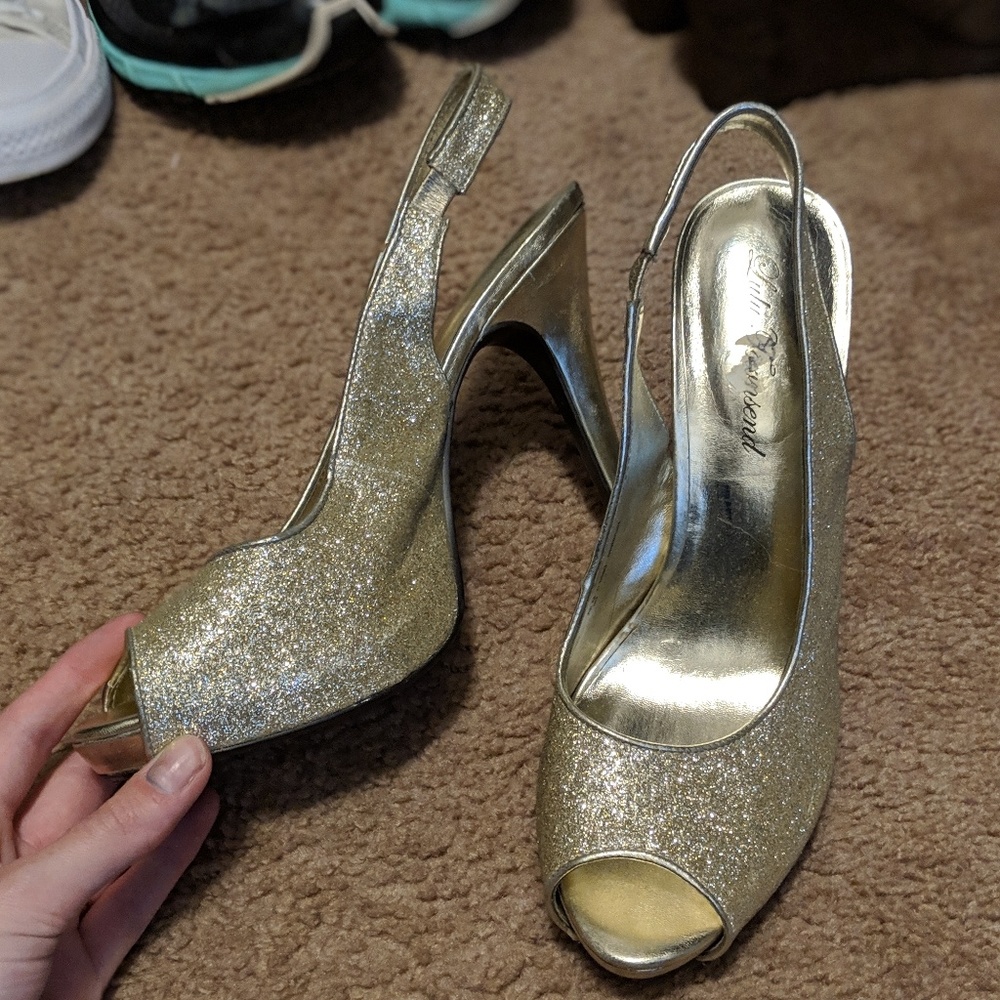 Gold sparkly high heels